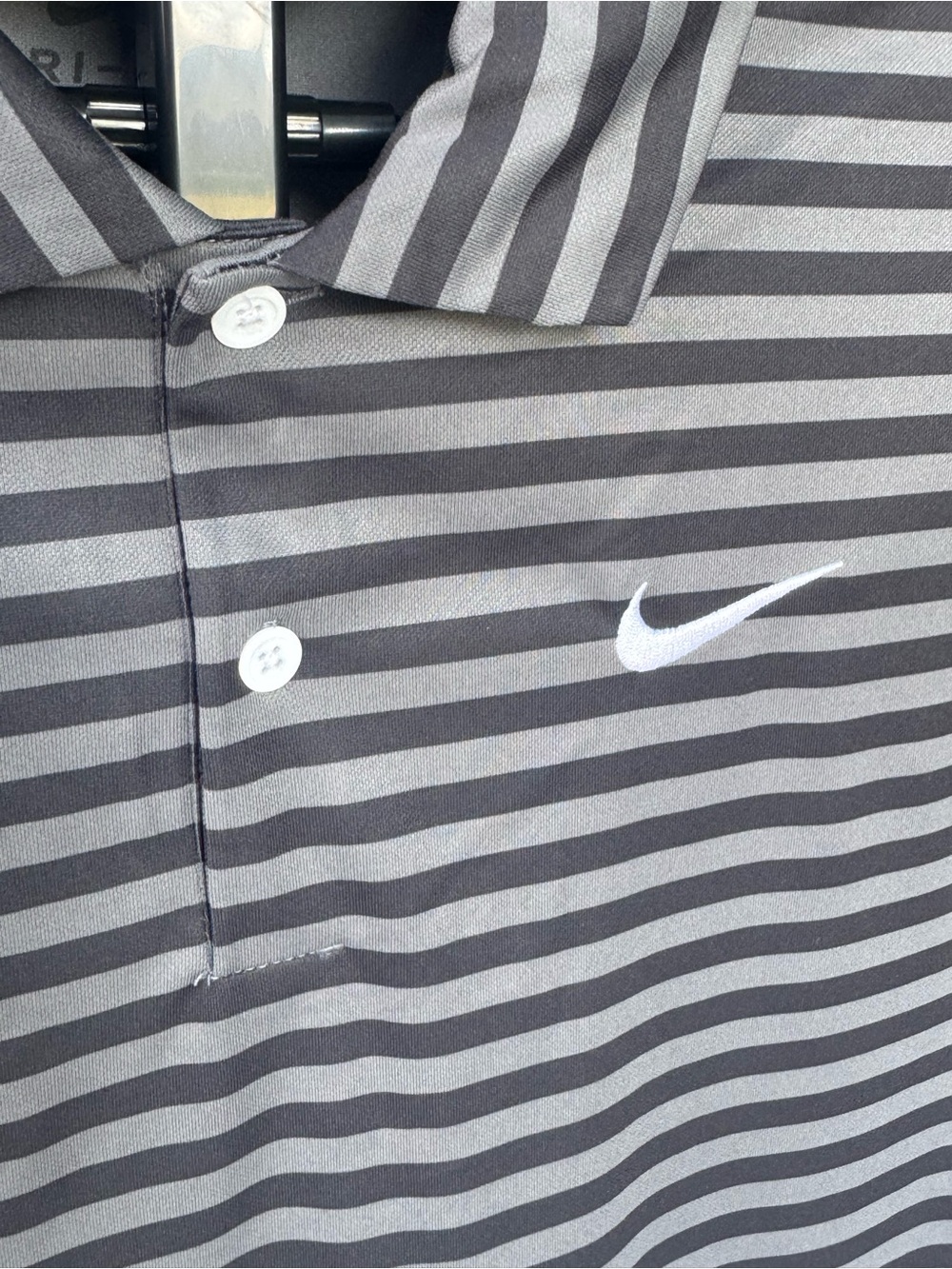 104. Nike Gray and Charcoal Striped Polo Shirt - Picture 3 of 8